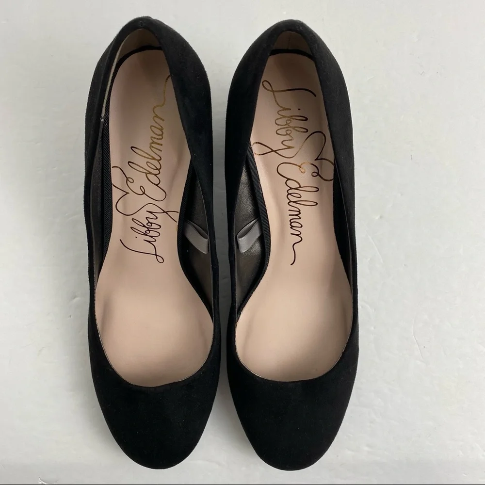 Libby Edelman Jenna size 7.5 Women’s Black Faux Suede Chunky Block Heels